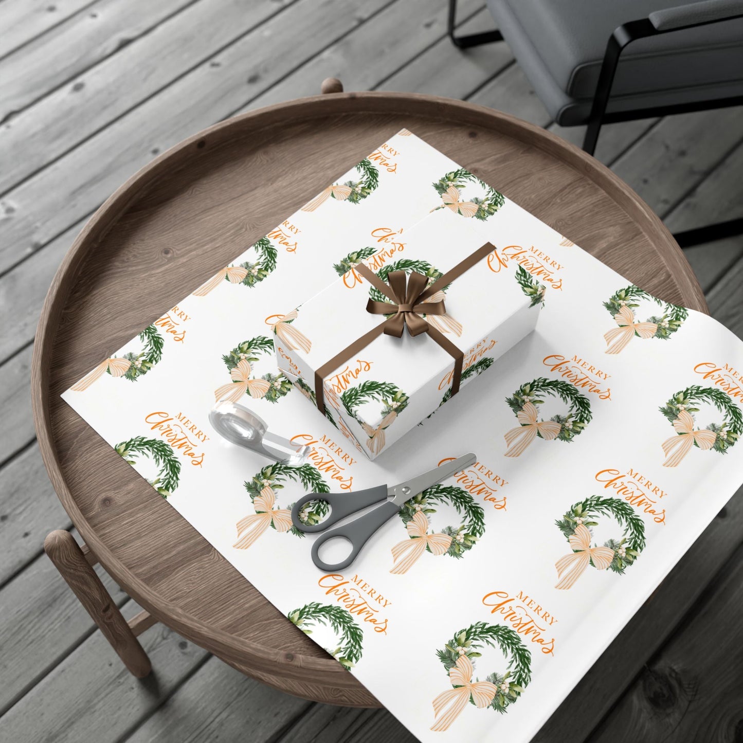 Tennessee Volunteers Christmas Gift Wrap, Elegant Wreath Design, Holiday Wrapping Sheets, Decorative Xmas Present Wrap, Printify