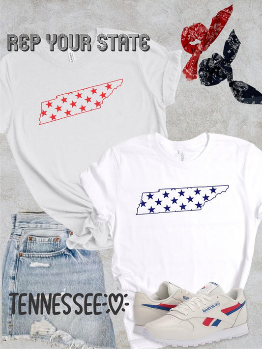 Navy Print Stars State Tennessee Crew Neck Tee