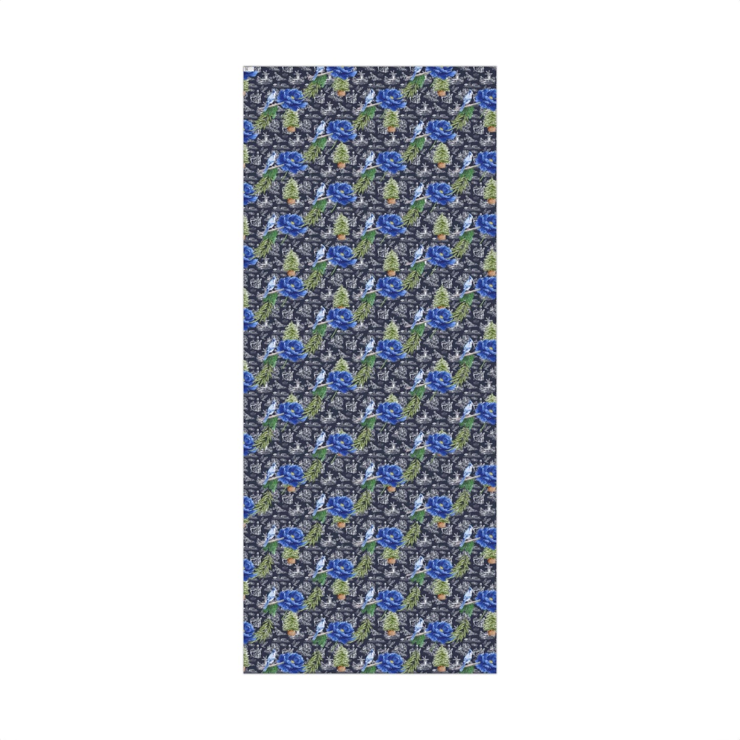 Blue Floral with Christmas Greenery Wrapping paper Printify