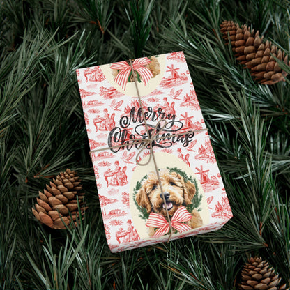 Vintage Red Toile Goldendoodle Christmas Wrapping Paper Printify