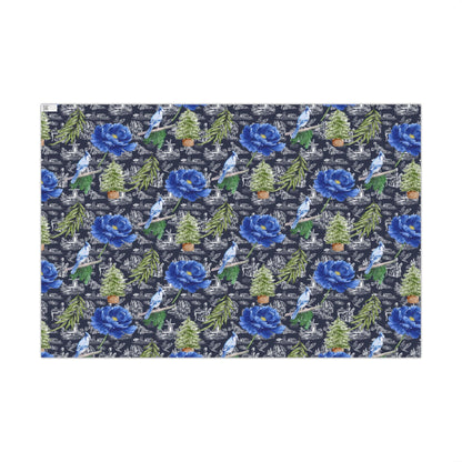 Blue Floral with Christmas Greenery Wrapping paper Printify
