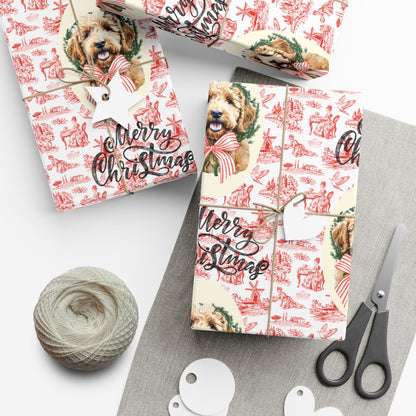 Vintage Red Toile Goldendoodle Christmas Wrapping Paper Printify