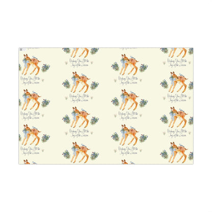 Chinoiserie Christmas Deer Wrapping Paper Rolls, Holiday Gift Packaging, Festive Xmas Patterns, Vintage Woodland Printify