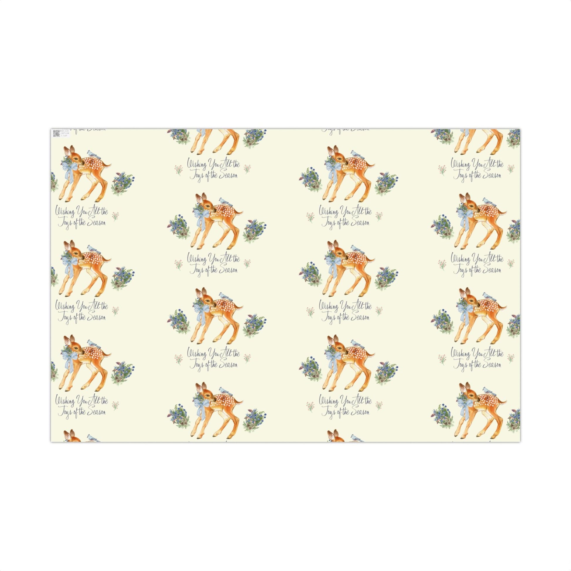 Chinoiserie Christmas Deer Wrapping Paper Rolls, Holiday Gift Packaging, Festive Xmas Patterns, Vintage Woodland Printify