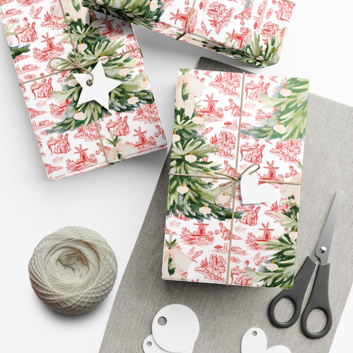 Vintage Red Toile Christmas Wrapping Paper Printify