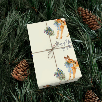 Chinoiserie Christmas Deer Wrapping Paper Rolls, Holiday Gift Packaging, Festive Xmas Patterns, Vintage Woodland Printify