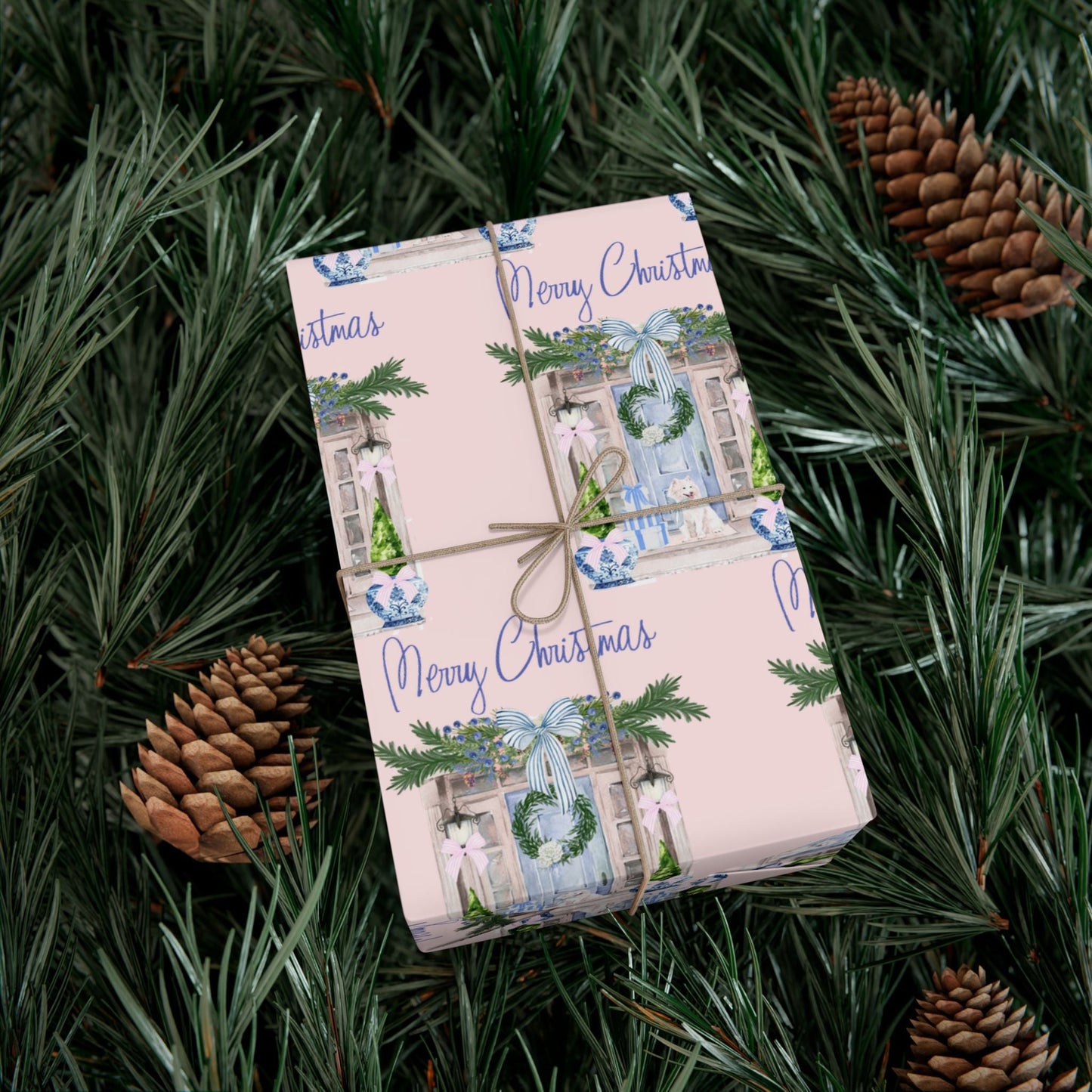 Chinoiserie Christmas Blue and White Gift Wrap Paper, Holiday Gift Wrap, Festive Wrapping Paper, Decorative Wrapping Printify