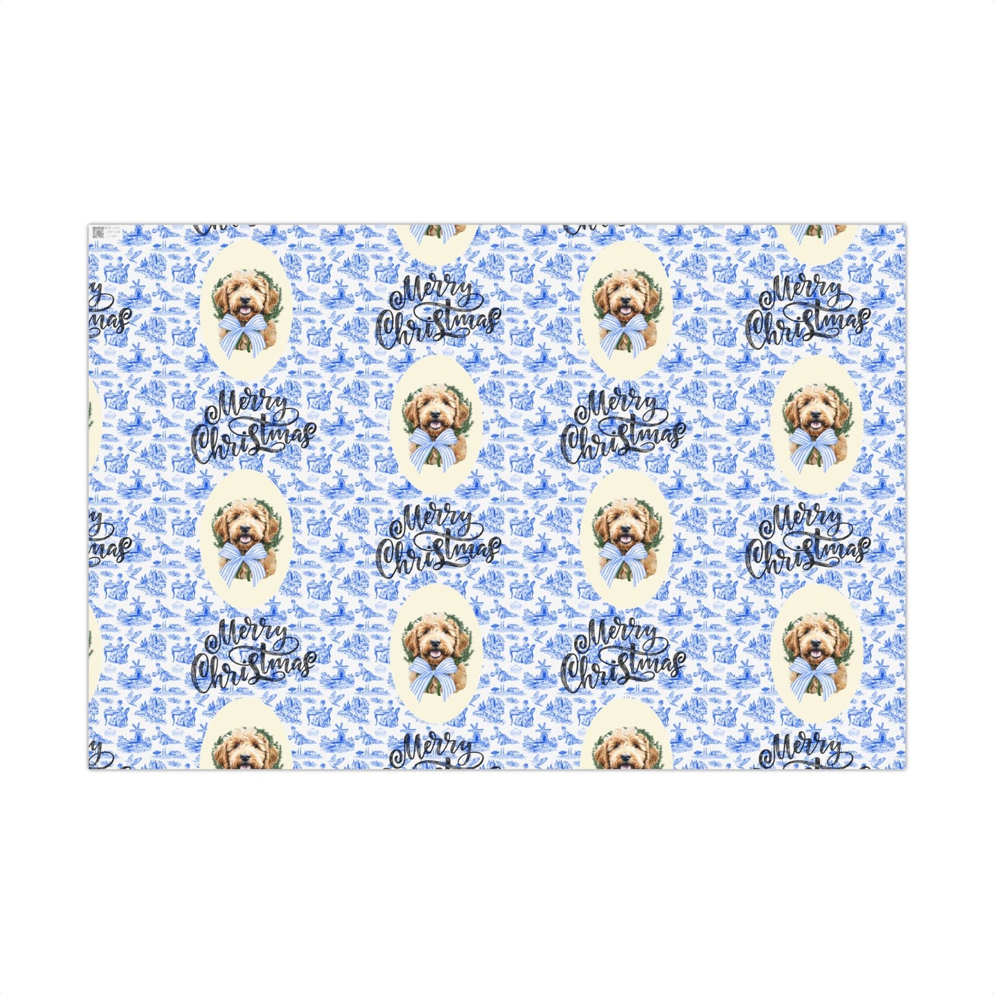 Vintage Blue Toile Goldendoodle Christmas Wrapping Paper Printify