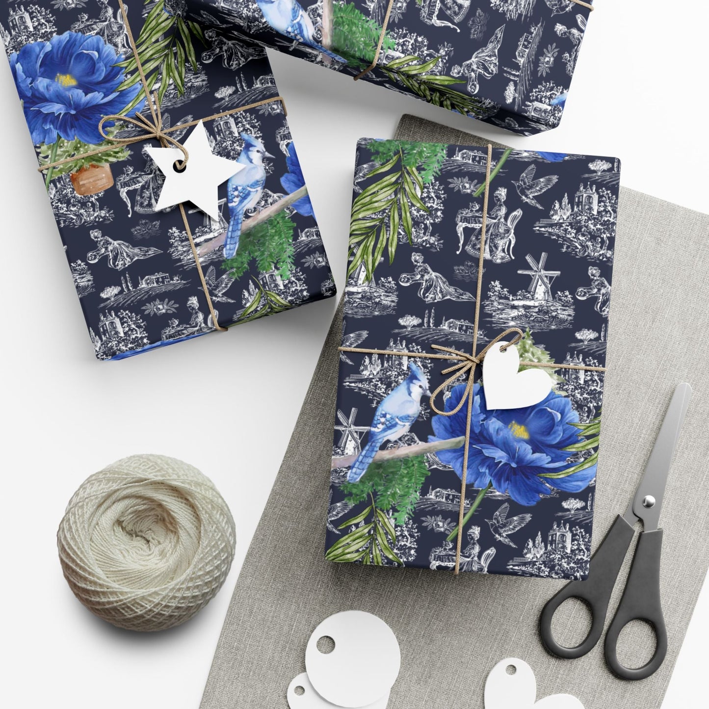 Blue Floral with Christmas Greenery Wrapping paper Printify