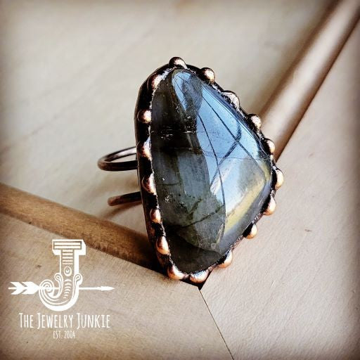 Genuine Labradorite Ring set in Antique Copper The Jewelry Junkie