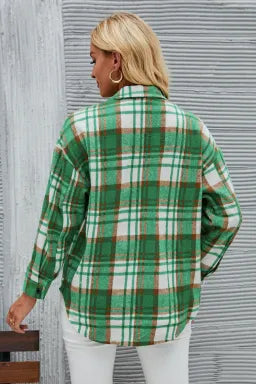 Kelly Green Plaid Button Up Shacket