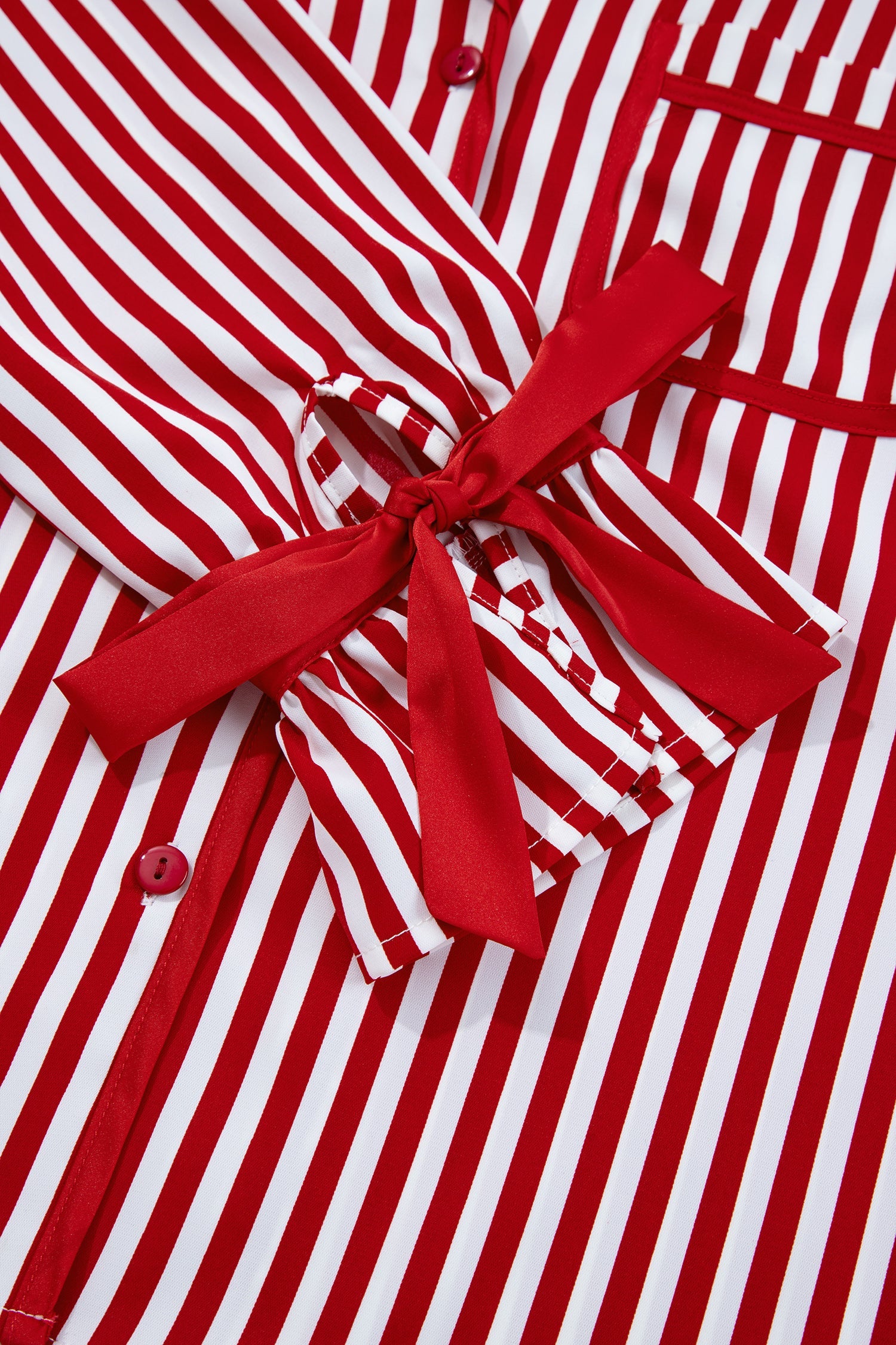 Red Stripe Contrast Velvet Trim Bow Knot Waist 2pcs Pajama Set Dear-Lover Dropshipping