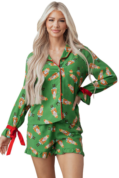 Pink Christmas Candy Contrast Trim Bow Knot Silky 2pcs Pajama Set Dear-Lover Dropshipping