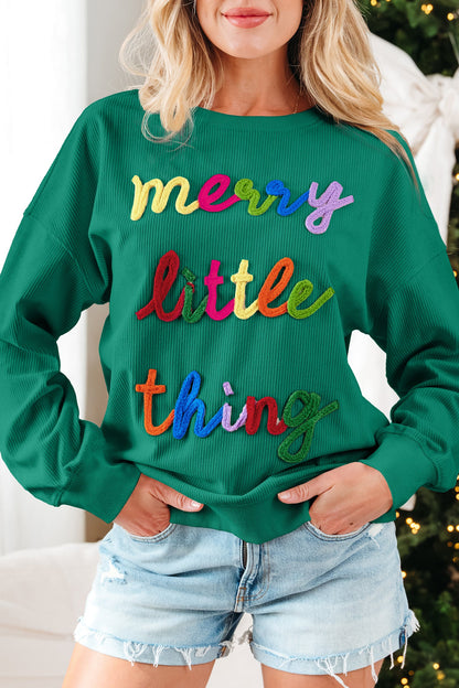 Beige merry little thing Corded Letter Graphic Ribbed Loose Sweatshirt Dear-Lover Dropshipping
