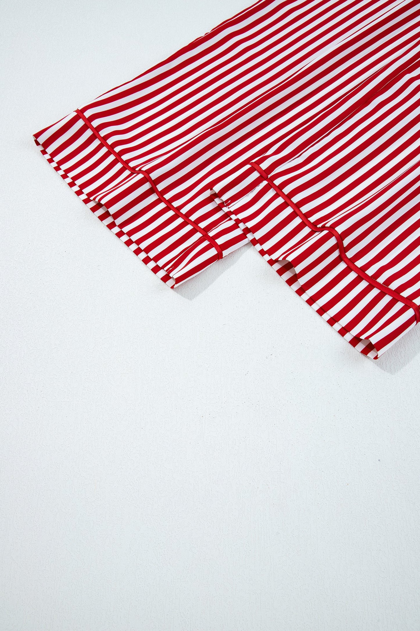 Red Stripe Contrast Velvet Trim Bow Knot Waist 2pcs Pajama Set Dear-Lover Dropshipping