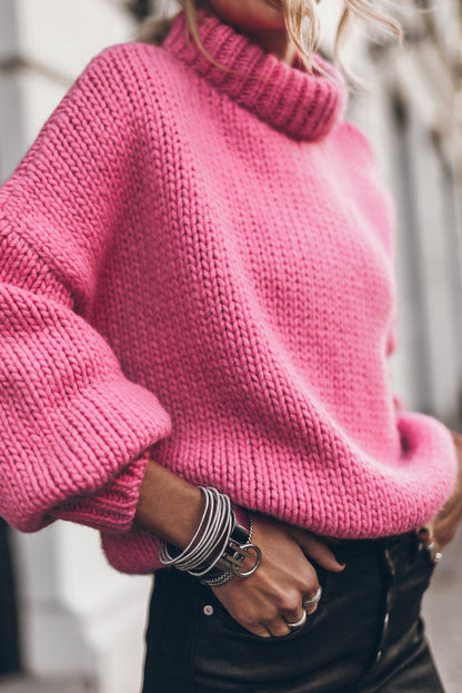 Rose Red Chunky Turtle Neck Sweater****