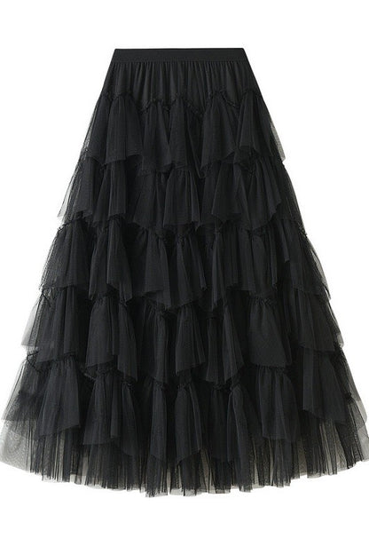 Tiered chiffon midi skirt