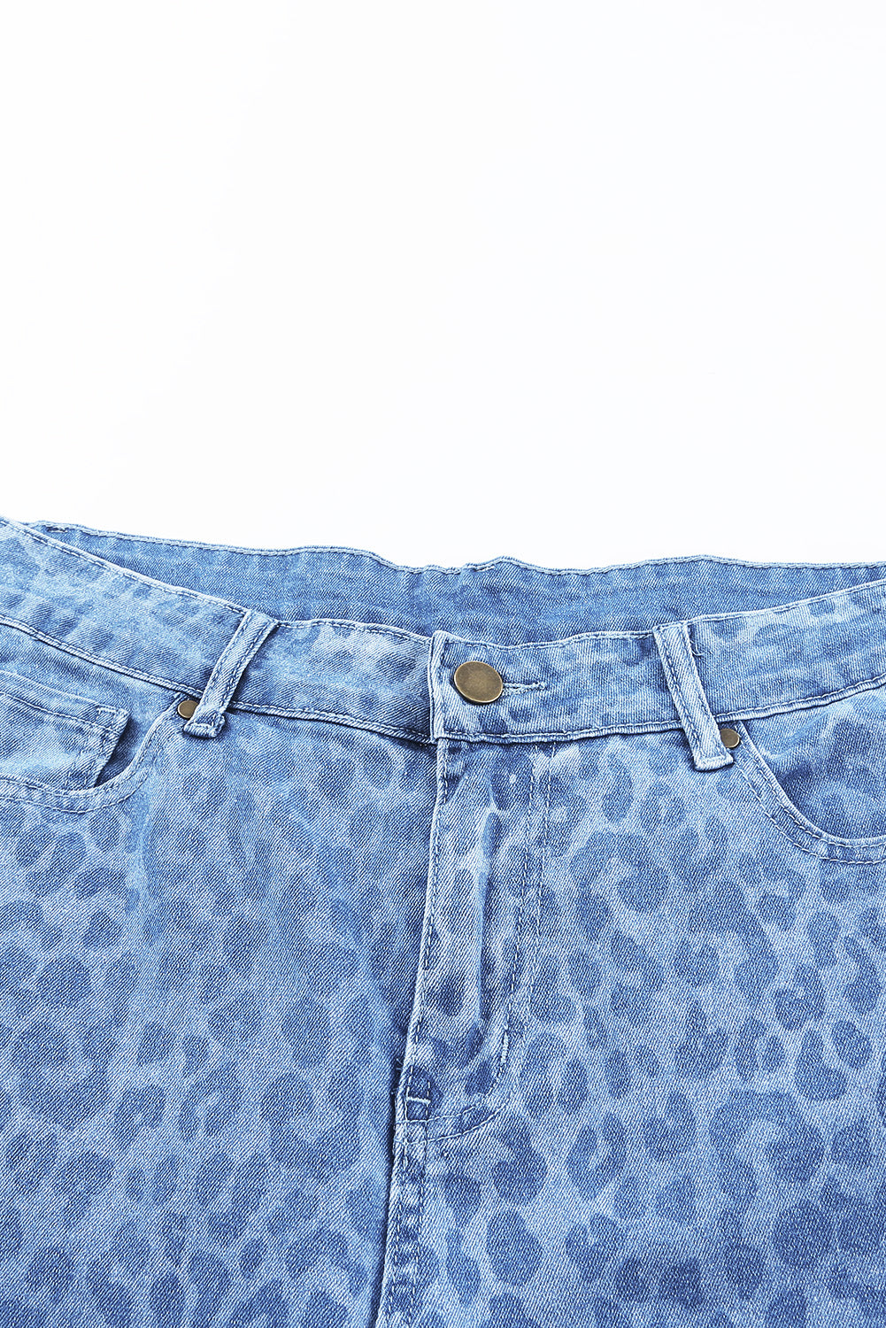 Sky Blue Leopard Print Raw Hem High Waist Flare Jeans