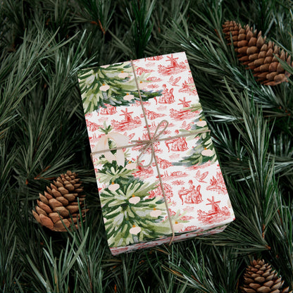 Vintage Red Toile Christmas Wrapping Paper Printify