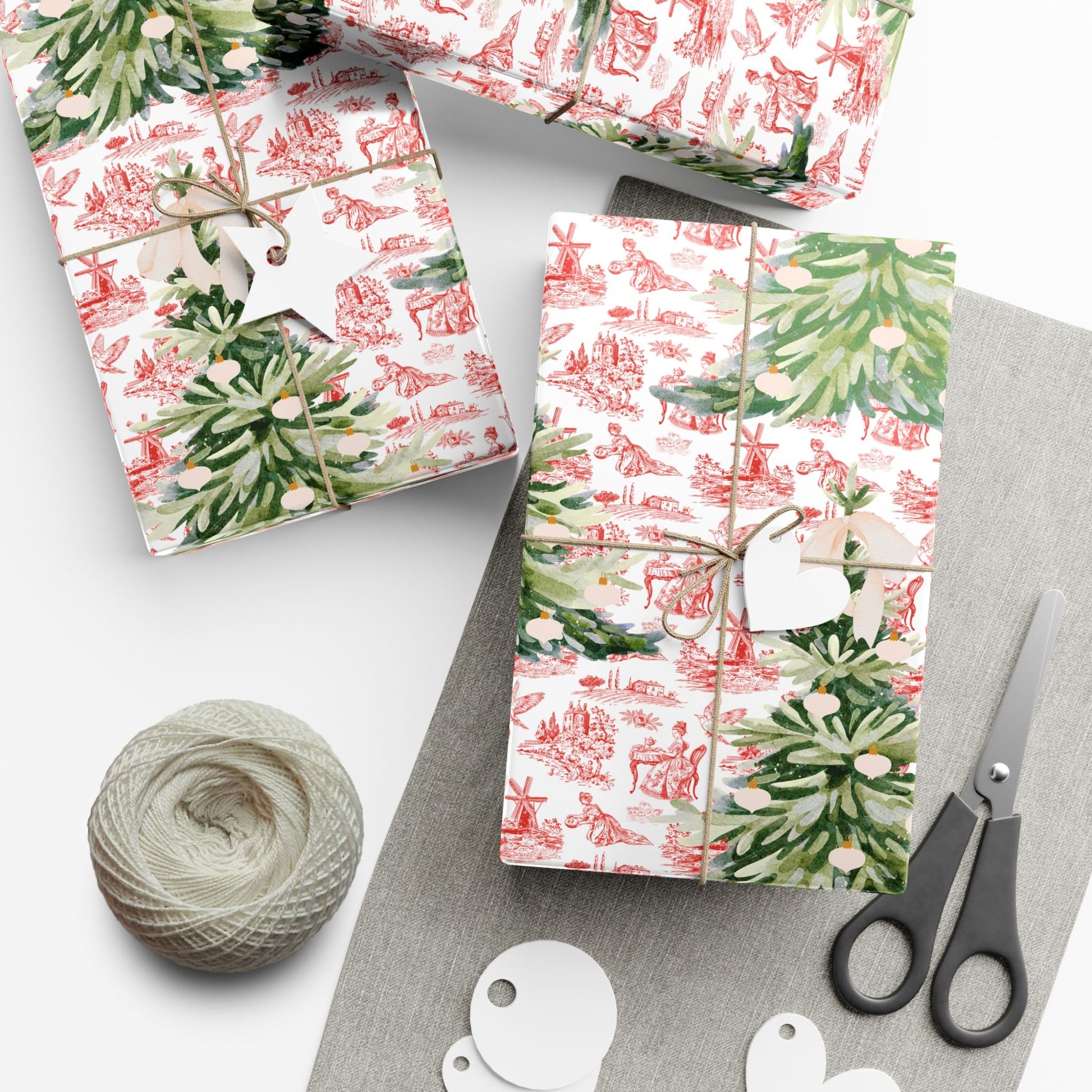 Vintage Red Toile Christmas Wrapping Paper Printify