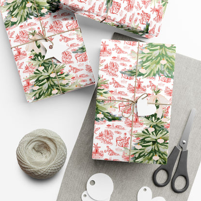 Vintage Red Toile Christmas Wrapping Paper Printify