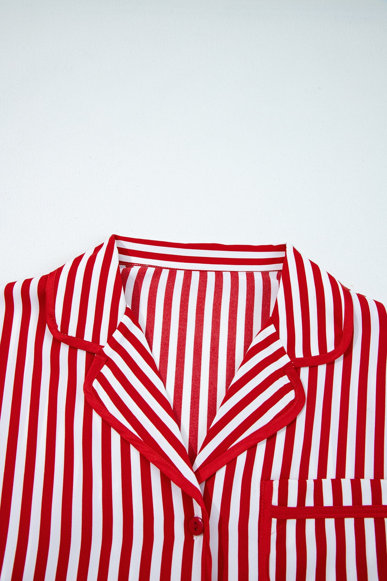 Red Stripe Contrast Velvet Trim Bow Knot Waist 2pcs Pajama Set Dear-Lover Dropshipping