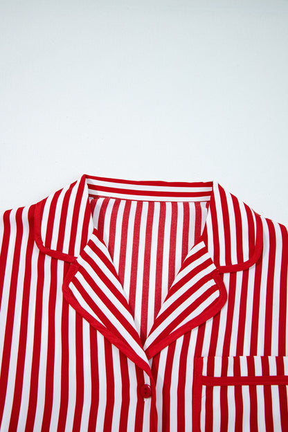 Red Stripe Contrast Velvet Trim Bow Knot Waist 2pcs Pajama Set Dear-Lover Dropshipping