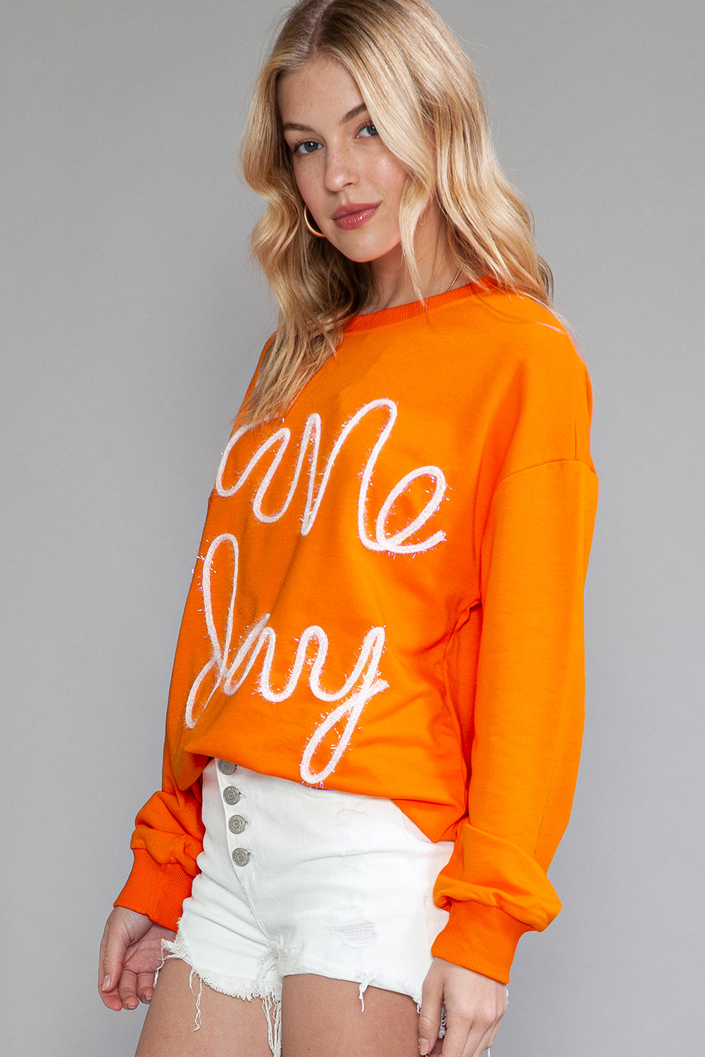 Orange Game Day Contrast Trim Drop Sleeve Sweatshirt