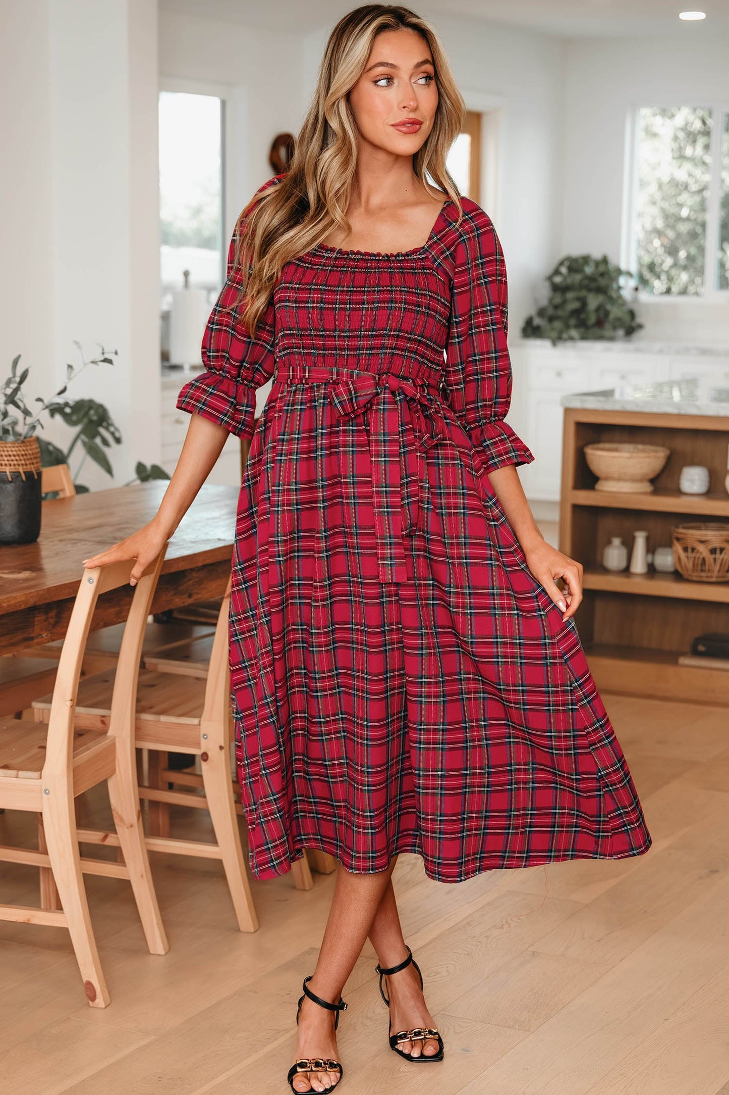 Holiday Red Tartan Plaid Midi Dress Dear-Lover Dropshipping