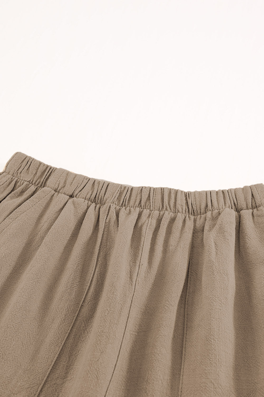 Khaki Casual Pocketed Ruffle High Waist Shorts