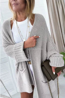 Gray Oversized Cable Knit Cardigan