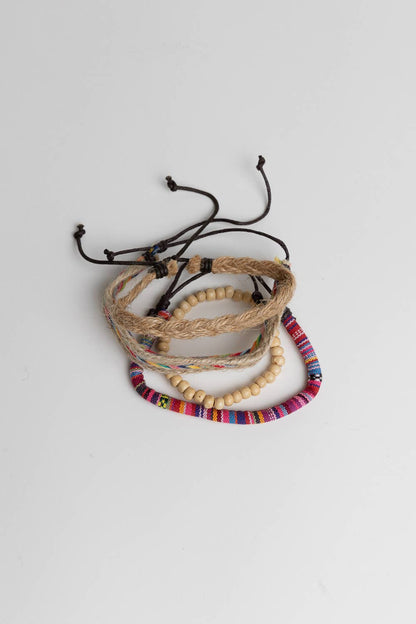 Wooden Beads and Color Hemp Braided Bracelet Set