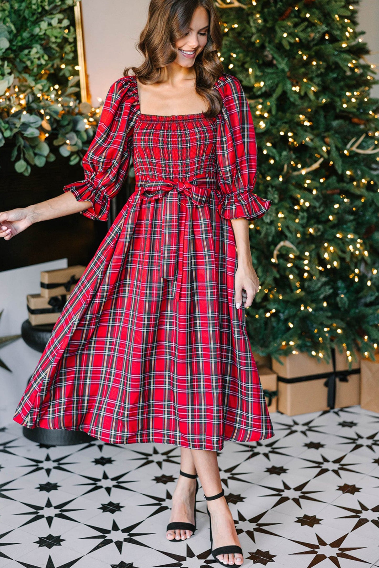 Holiday Red Tartan Plaid Midi Dress Dear-Lover Dropshipping