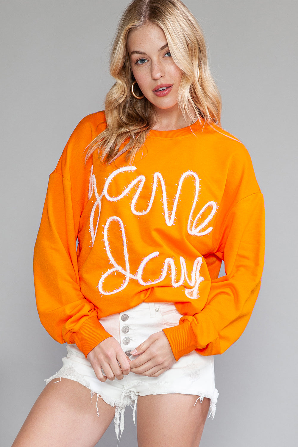 Orange Game Day Contrast Trim Drop Sleeve Sweatshirt