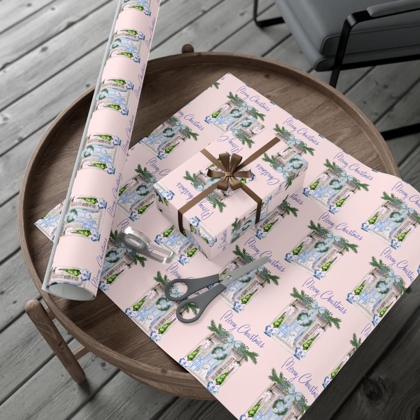 Chinoiserie Christmas Blue and White Gift Wrap Paper, Holiday Gift Wrap, Festive Wrapping Paper, Decorative Wrapping Printify