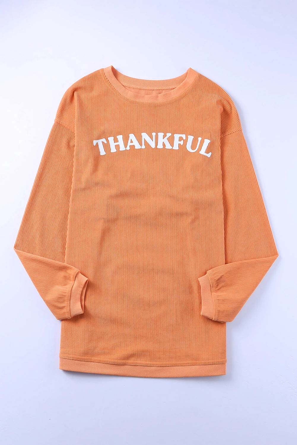 Orange Thanksgiving Thankful Ribbed Corded Sweatshirt