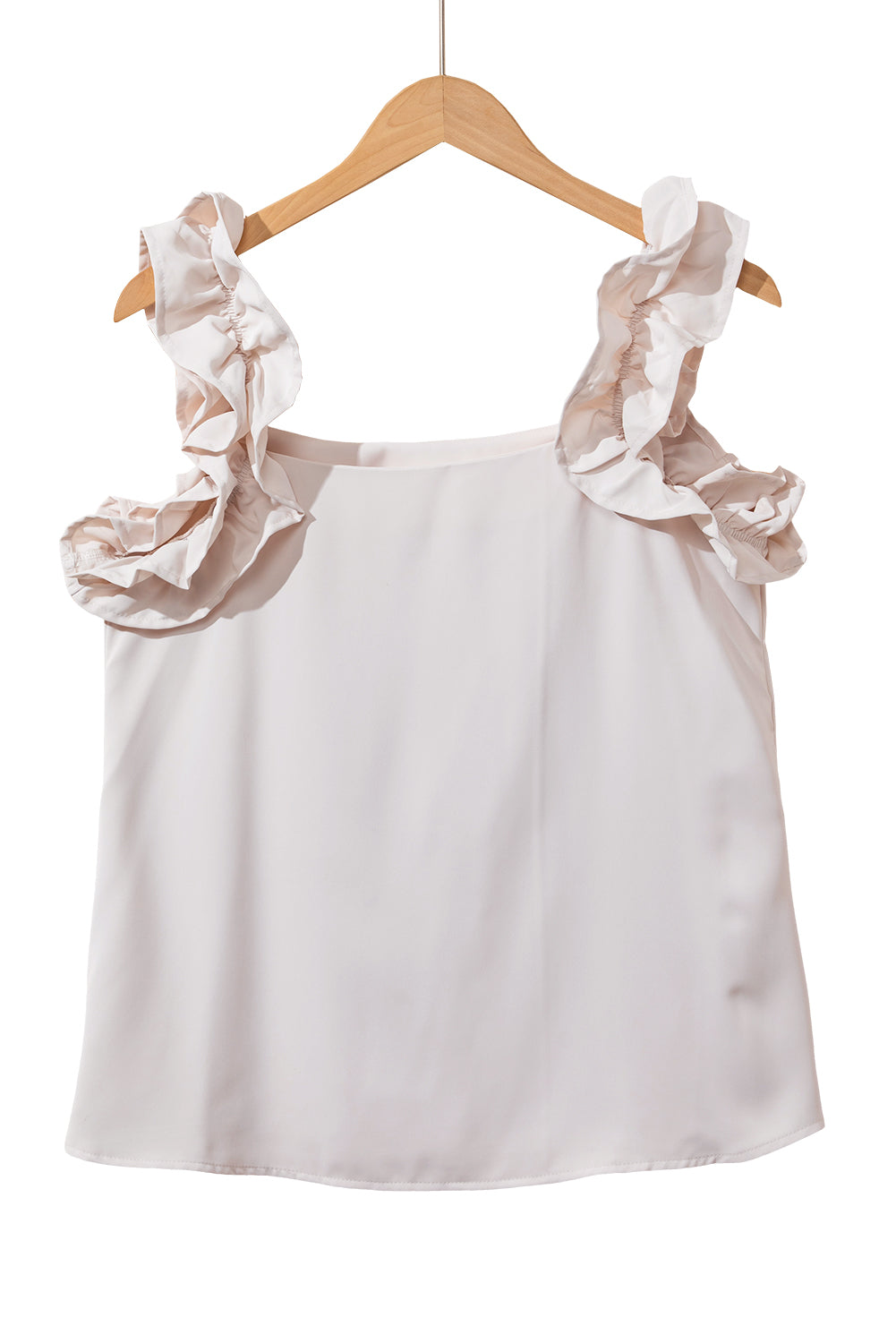 Oatmeal Solid Ruffle Trim Sleeveless Blouse