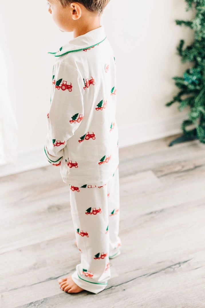 Family Christmas Tractors Button Down PJs