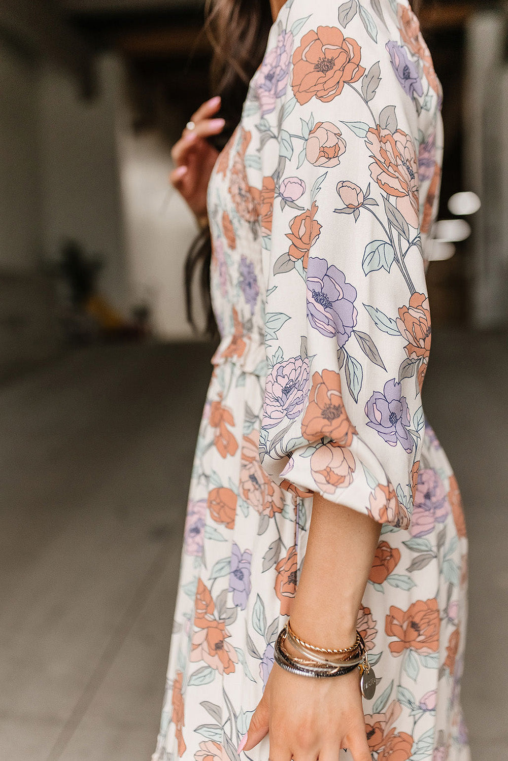 Floral Print Smocked Midi Dress