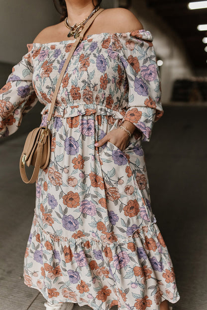 Floral Print Smocked Midi Dress