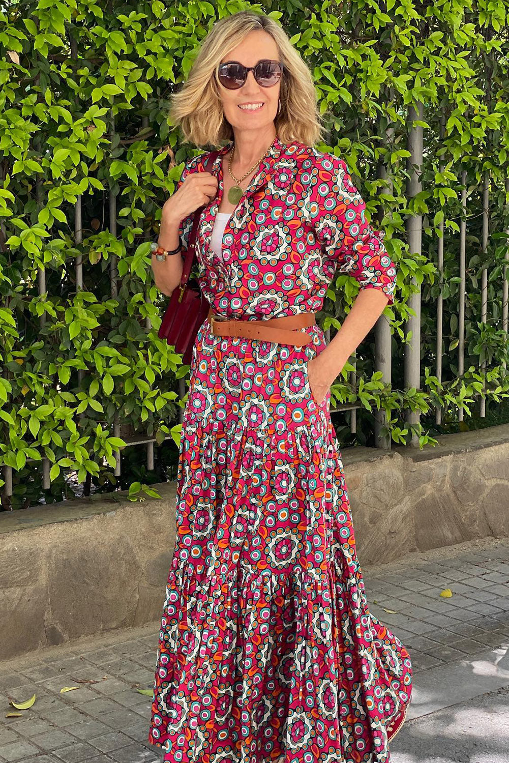 Red Floral  Long Sleeve Maxi Dress