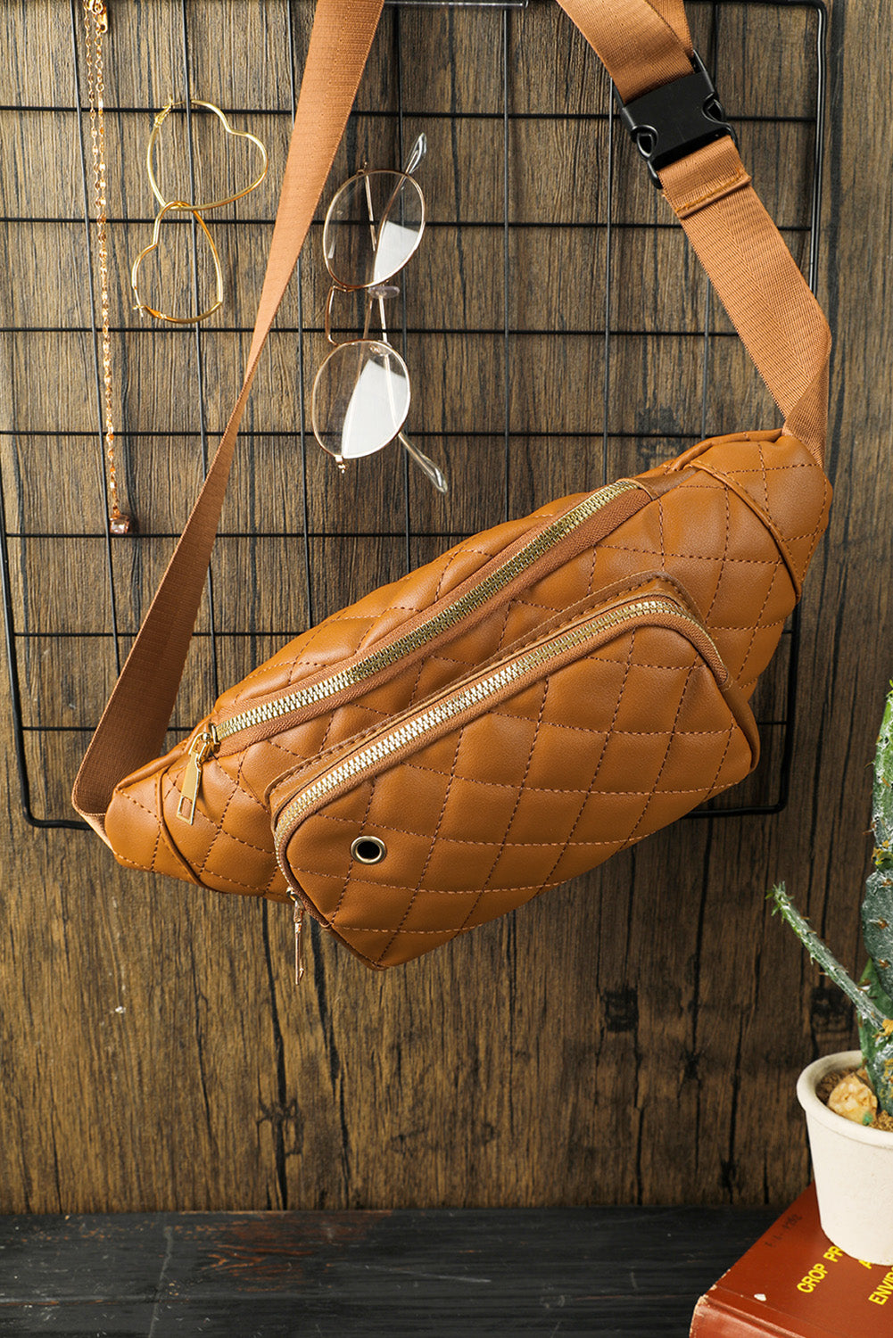 Brown Rhombus Pattern Simple Waist Bag