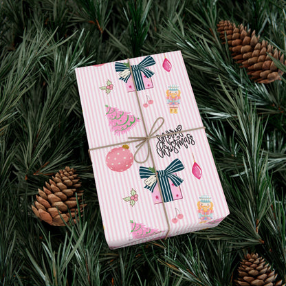 Pink Preppy Christmas Gift Wrap Printify