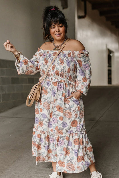 Floral Print Smocked Midi Dress