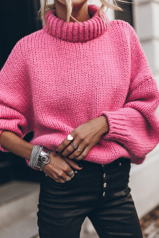 Rose Red Chunky Turtle Neck Sweater****