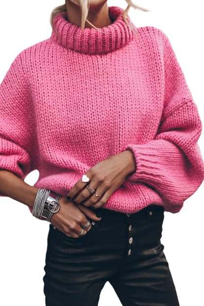 Rose Red Chunky Turtle Neck Sweater****