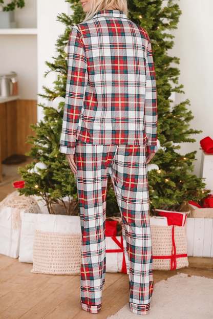Red Christmas Plaid Print Two Piece Long Sleeve Pajamas Set Dear-Lover Dropshipping