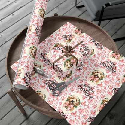 Vintage Red Toile Goldendoodle Christmas Wrapping Paper Printify
