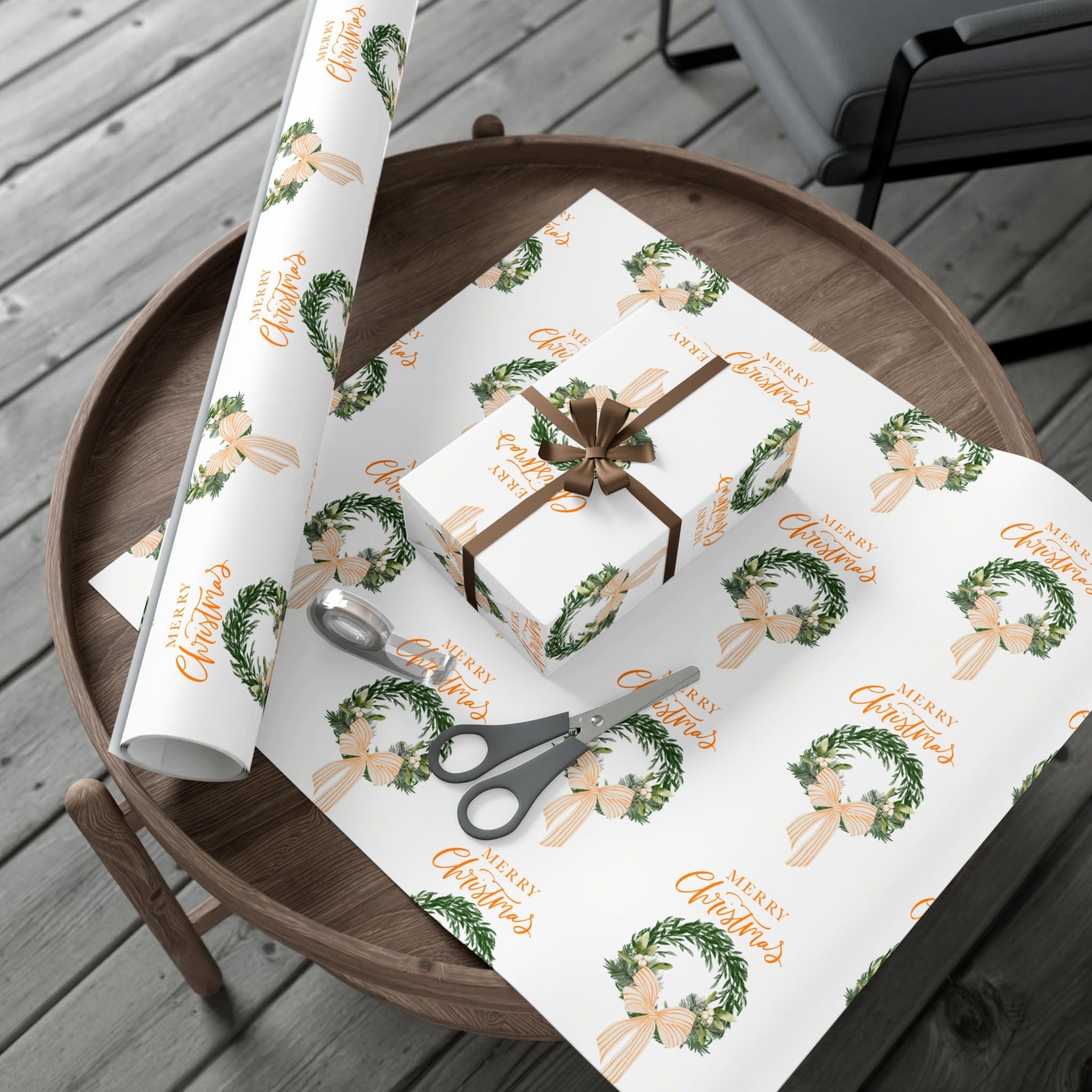 Tennessee Volunteers Christmas Gift Wrap, Elegant Wreath Design, Holiday Wrapping Sheets, Decorative Xmas Present Wrap, Printify