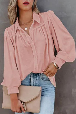 Pink Button Up Pleated Blouse